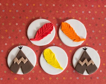 Fondant Tent Teepee and Feather Toppers for Cupcakes, Cookies, Brownies or Cakes