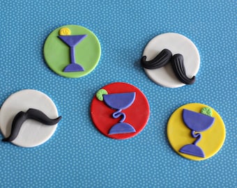 Fondant Margarita and Mustache Cupcake Decorations Perfect for a Cinco De Mayo Adult Party