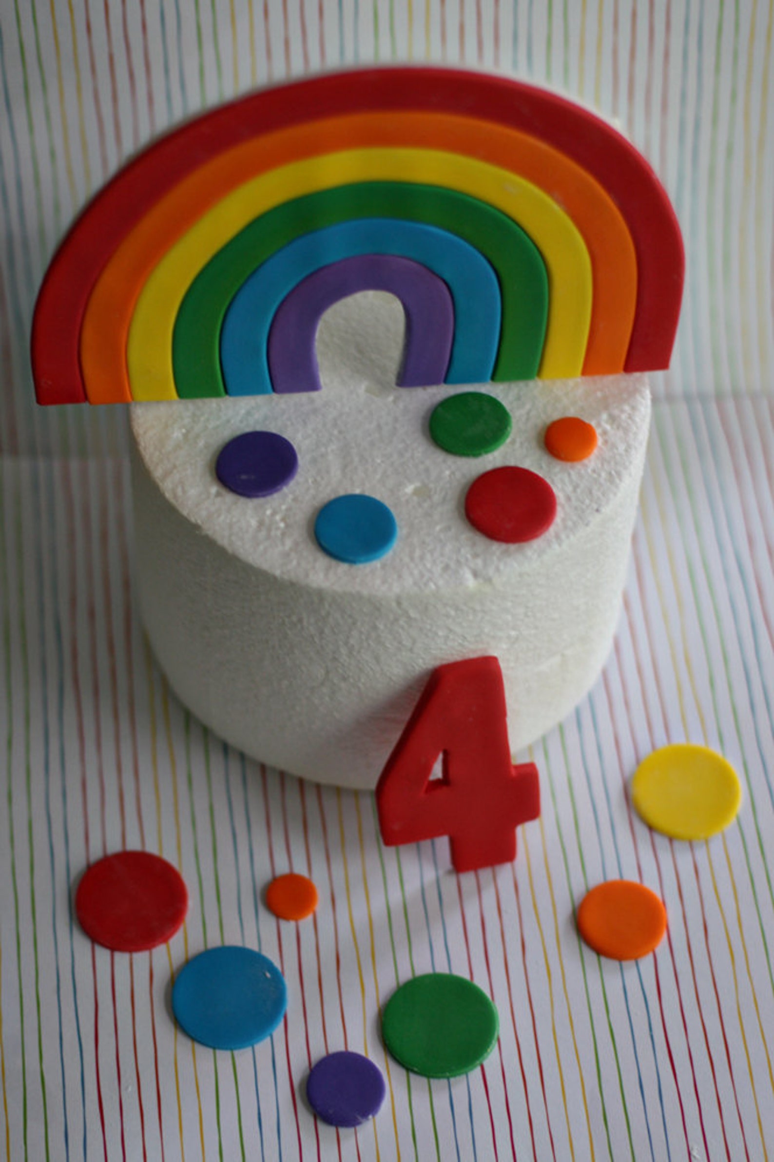Fondant Rainbow Cake Topper Polka Dots and Age Decorations Etsy
