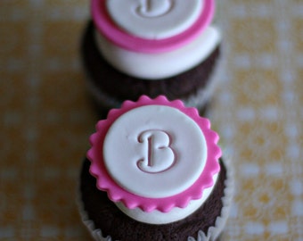 Monogram Fondant Toppers with Initial or Age for Cupcakes, Cookies or Other Treats