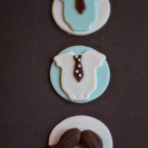 Fondant Mustache, Tie and Bow Tie Onesie Toppers for Birthday or Baby Shower Cupcakes, Cookies or Mini-Cakes image 3