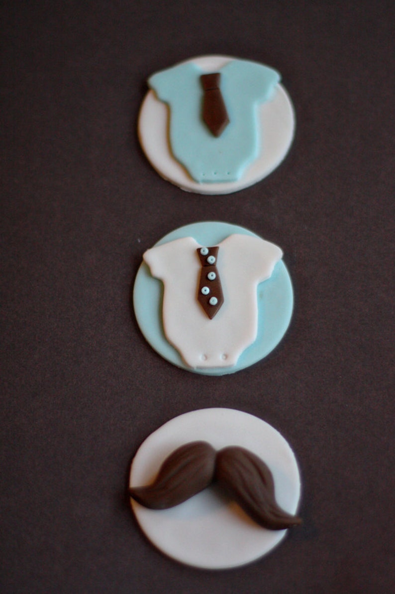 Fondant Mustache, Tie and Bow Tie Onesie Toppers for Birthday or Baby Shower Cupcakes, Cookies or Mini-Cakes image 3