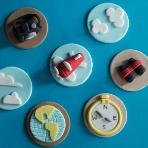 Fondant Travel Airplane Camera Compass Cupcake Toppers for Cupcakes, Cakes or Cookies image 2