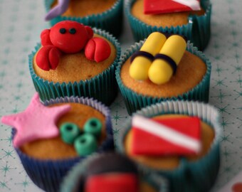 Scuba Under the Sea Creatures Fondant Cake or Cupcake Decorations for A Special Scuba Lover