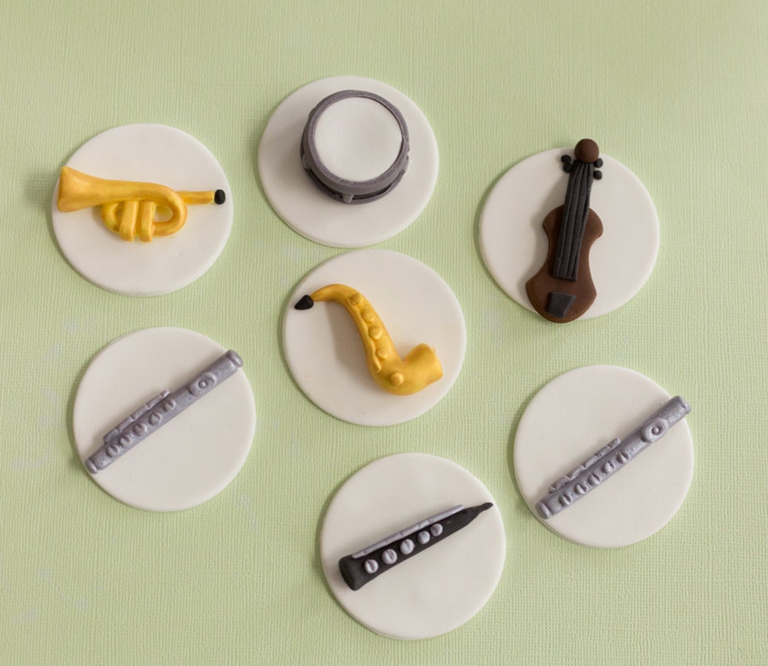 Fondant Musical Instrument Toppers For Birthday Cupcakes Etsy