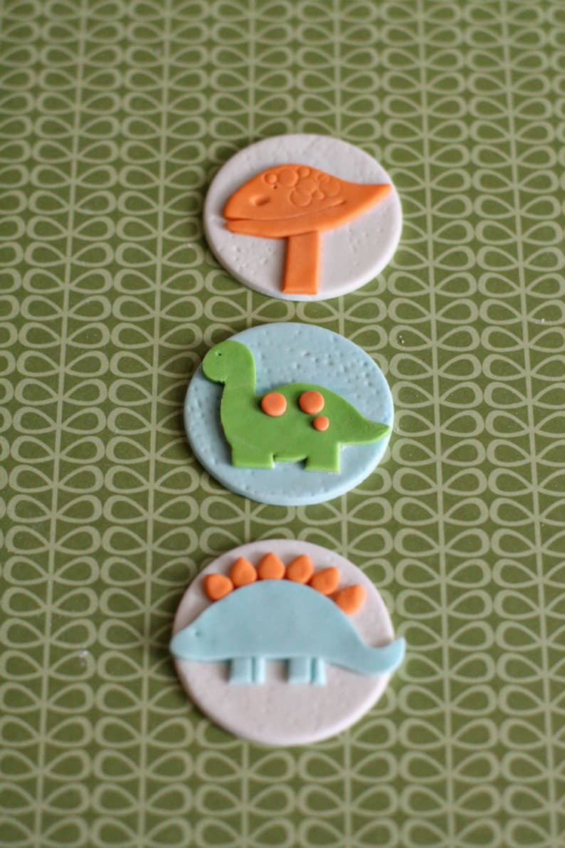Fondant Dinosaur, Bone, Nest with Eggs, Footprint and Age Toppers for Cupcakes, Cookies or other Treats image 2
