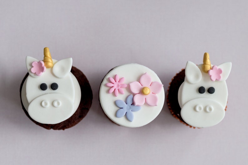 Fondant Unicorn and Flower Toppers for Cupcakes, Cookies or Brownies image 2