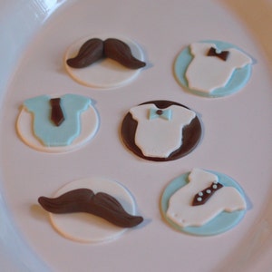 Fondant Mustache, Tie and Bow Tie Onesie Toppers for Birthday or Baby Shower Cupcakes, Cookies or Mini-Cakes image 4