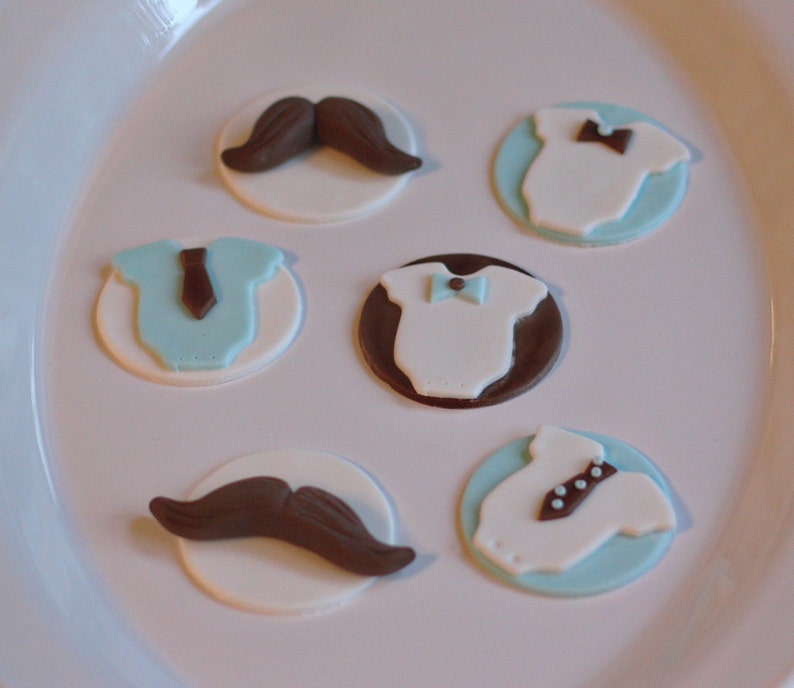 Fondant Mustache, Tie and Bow Tie Onesie Toppers for Birthday or Baby Shower Cupcakes, Cookies or Mini-Cakes image 4