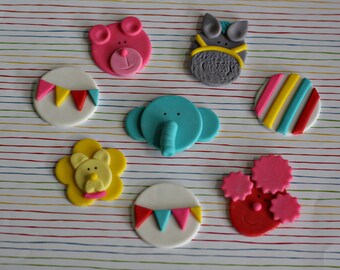 Fondant Circus Lion, Elephant, Horse, Bear, Pennant Toppers for Cupcakes, Cookies, Brownies or Mini-Cakes