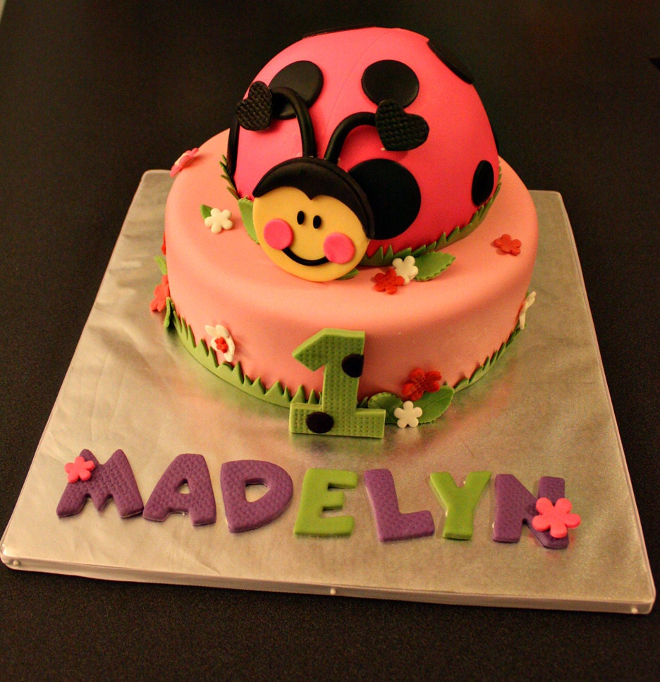 Ladybug Fondant Ladybug Cake Topper With Matching Flowers