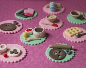 Fondant Baking Toppers with Cookie Cutters, Measuring Cups and other Baking Needs for Decorating Cupcakes, Cookies