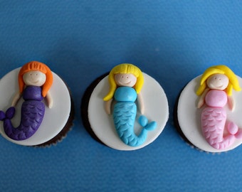 Fondant Mermaid Under the Sea Toppers for Decorating Cupcakes, Cookies or Brownies