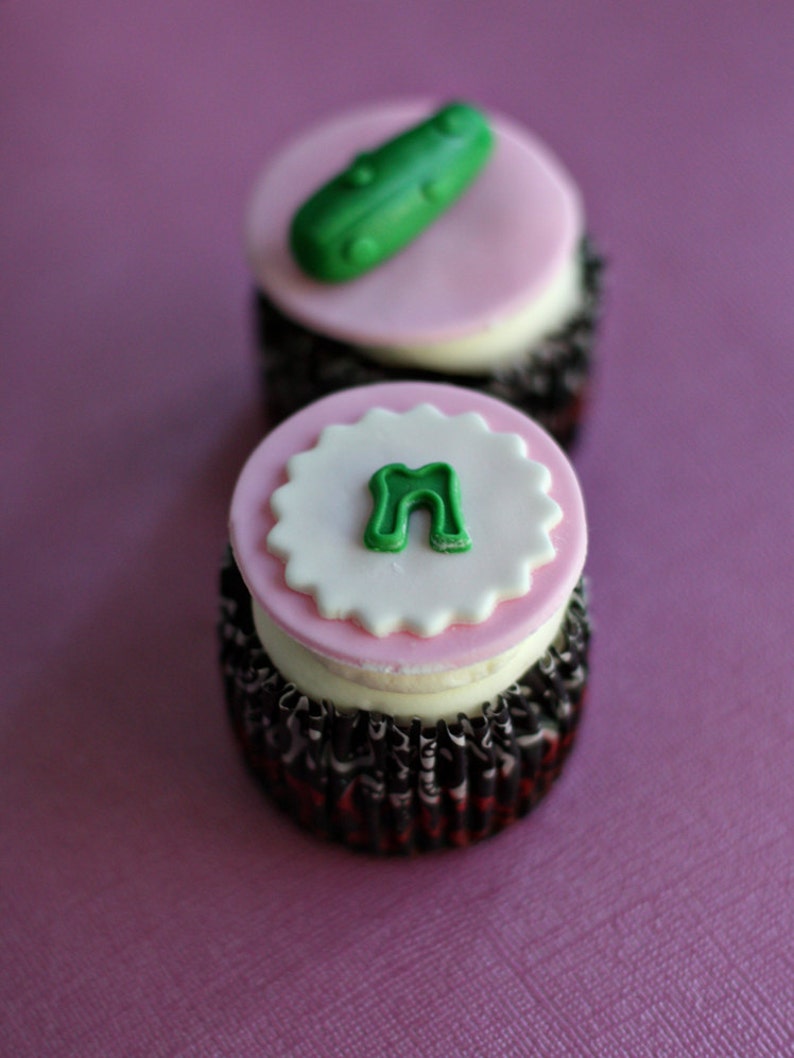 Fondant Baby Shower Pickle And Initial Toppers For Cupcakes Etsy