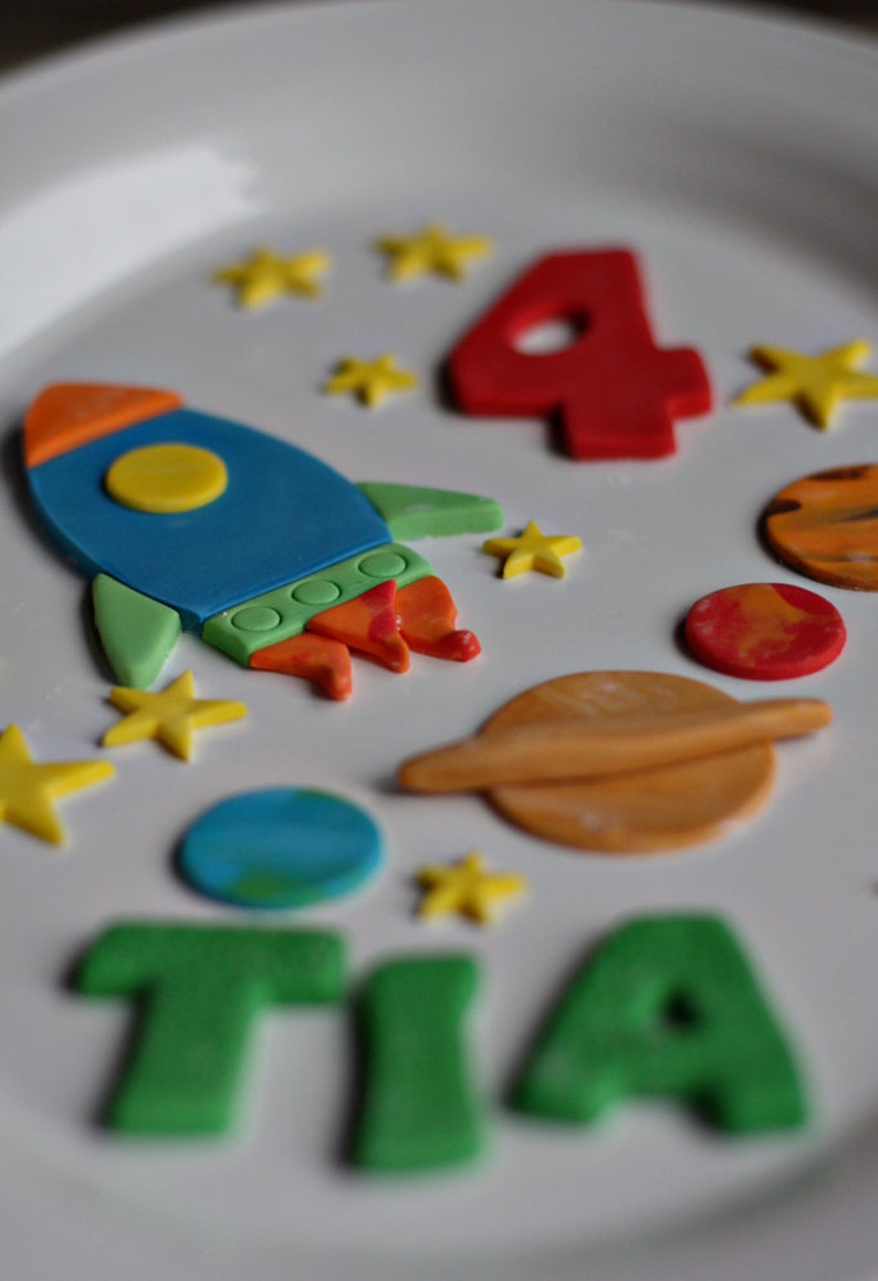 Fondant Rocket, Stars and Planet Cake Decorations for a Space Party Birthday Cake image 2