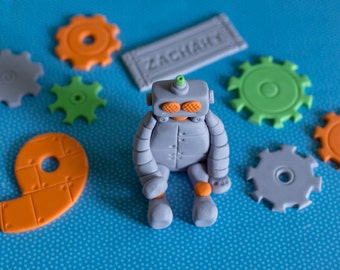 Fondant Robot, Cog, Name and Age Cake Decorations Perfect for Robot Party Cake