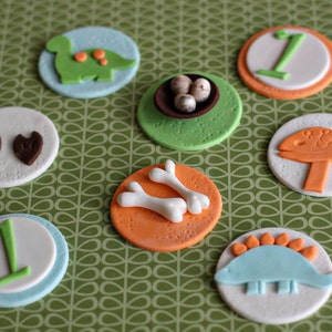 Fondant Dinosaur, Bone, Nest with Eggs, Footprint and Age Toppers for Cupcakes, Cookies or other Treats image 4