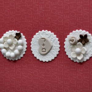 Fondant Victorian Lace Monogram, Initials, Flower and Pearl Toppers for Decorating Engagement, Shower or Wedding Cupcakes image 3