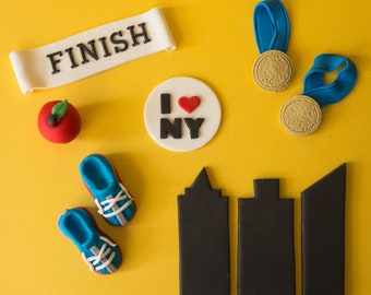 Fondant New York Marathon Medals, Running Shoes and more Fondant Cake Decorations Perfect for the Runner in Your Life