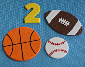 Fondant Sports Basketball, Baseball, Football and Age Cake Decorations