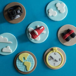 Fondant Travel Airplane Camera Compass Cupcake Toppers for Cupcakes, Cakes or Cookies image 5