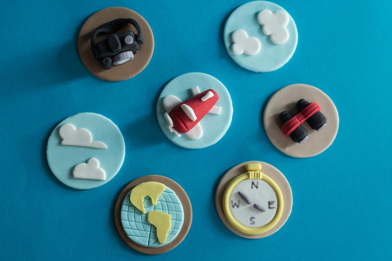 Fondant Travel Airplane Camera Compass Cupcake Toppers for Cupcakes, Cakes or Cookies image 5