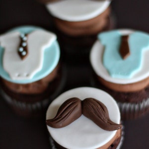 Fondant Mustache, Tie and Bow Tie Onesie Toppers for Birthday or Baby Shower Cupcakes, Cookies or Mini-Cakes image 5