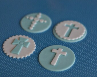 Fondant Baptism Communion Cross Toppers for Decorating Celebration Cupcakes, Cookies or Brownies