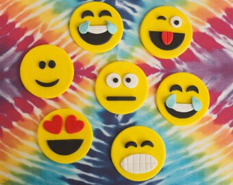 Emoji Emoticon Smiley Faces Fondant Toppers for Decorating Cupcakes, Cookies or other Treats