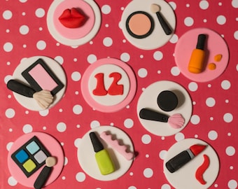 Fondant Makeup and Age Toppers for Birthday Cupcakes, Cookies or Cakes