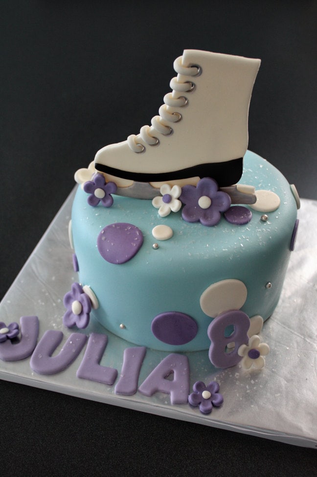 Fondant Ice Skate Cake Topper With Polka Dots Flowers Name Etsy