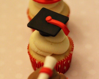 Fondant Graduation Toppers Including Caps, Diplomas and Your School's Logo for Decorating Cupcakes, Cookies or Mini Cakes