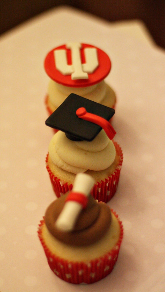 Fondant Graduation Toppers Including Caps, Diplomas and Your School's Logo  for Decorating Cupcakes, Cookies or Mini Cakes 
