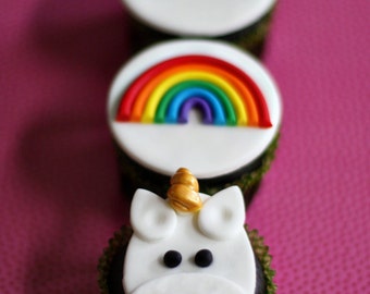 Fondant Rainbow and Unicorn Toppers for Cupcakes, Cookies or Brownies