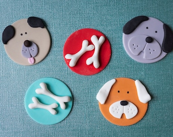 Puppy Dog Faces and Dog Bone Fondant Cupcake Toppers for Your Puppy Dog Party