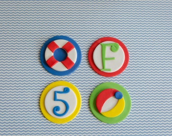 Fondant Beach Ball, Life Preserver and Age Toppers for Birthday Cupcakes, Cookies or Cakes