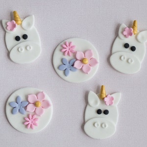 Fondant Unicorn and Flower Toppers for Cupcakes, Cookies or Brownies image 1