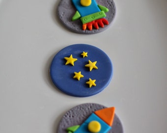 Fondant Space, Rocket and Star Toppers for Decorating Cupcakes, Cookies or other Sweet Treats