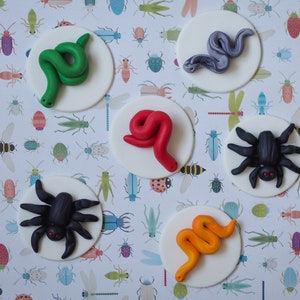 Fondant Snake and Spider Cupcake Toppers for Cupcakes, Cookies or other Treats