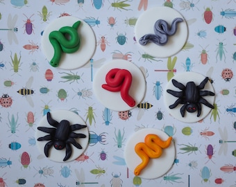Fondant Snake and Spider Cupcake Toppers for Cupcakes, Cookies or other Treats