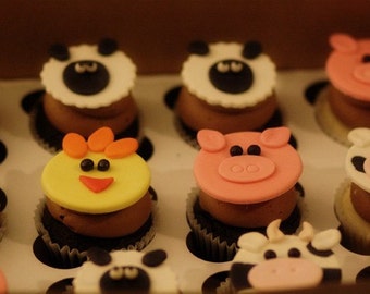 Farm Animals Fondant Toppers Chickens, Pigs, Cows and Lambs for Cupcakes, Cookies, Brownies or MiniCakes