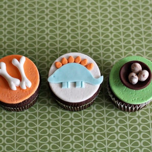 Fondant Dinosaur, Bone, Nest with Eggs, Footprint and Age Toppers for Cupcakes, Cookies or other Treats image 3