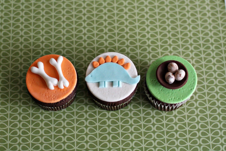 Fondant Dinosaur, Bone, Nest with Eggs, Footprint and Age Toppers for Cupcakes, Cookies or other Treats image 3