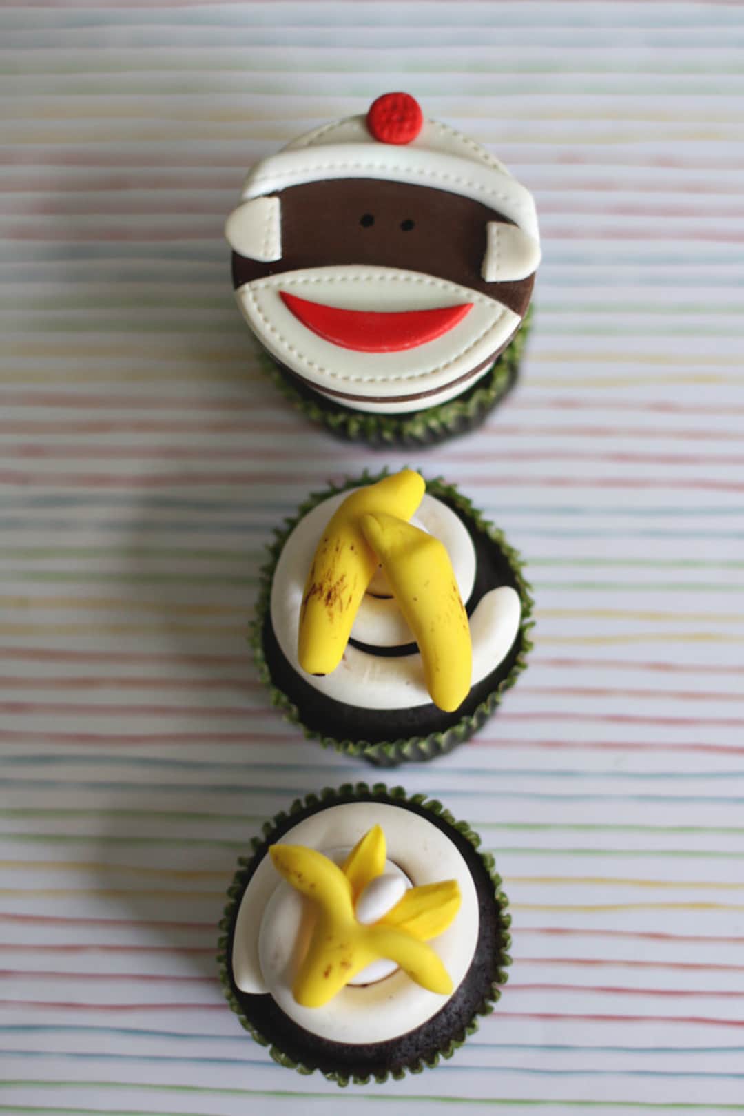 Sock Monkey and Banana Fondant Cupcake, Cookie or Mini-cake Toppers for  Your Little Monkey's Birthday Parties 
