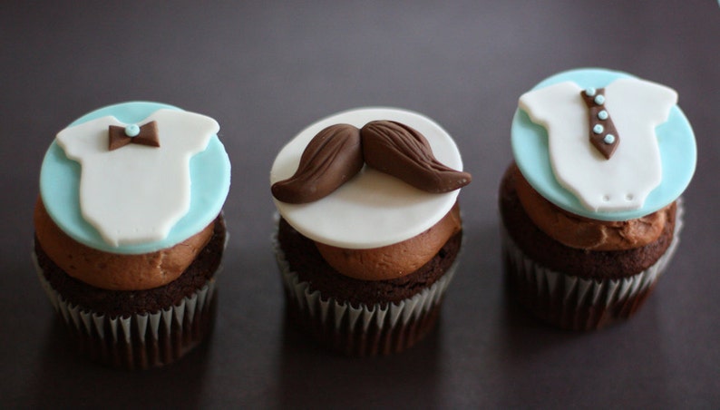 Fondant Mustache, Tie and Bow Tie Onesie Toppers for Birthday or Baby Shower Cupcakes, Cookies or Mini-Cakes image 2