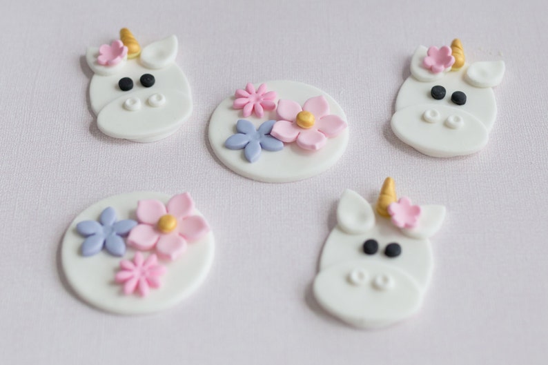 Fondant Unicorn and Flower Toppers for Cupcakes, Cookies or Brownies image 4