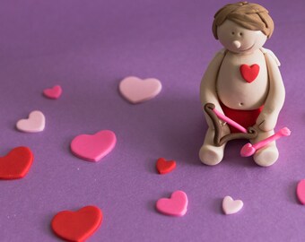 Fondant Baby Cupid and Hearts Cake Decorations Perfect for a Baby Shower, Valentine or Smash Cake