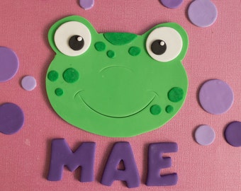 Fondant Frog, Polka Dots, Name and Age Cake Decorations