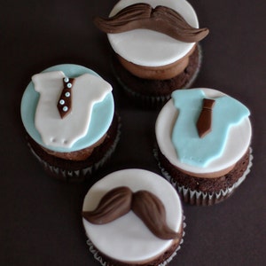 Fondant Mustache, Tie and Bow Tie Onesie Toppers for Birthday or Baby Shower Cupcakes, Cookies or Mini-Cakes image 1
