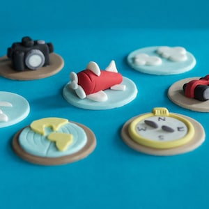 Fondant Travel Airplane Camera Compass Cupcake Toppers for Cupcakes, Cakes or Cookies image 1